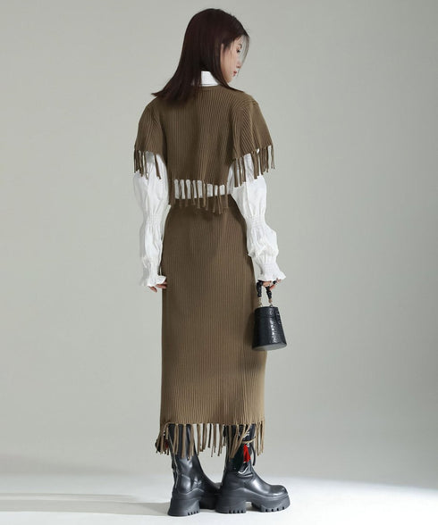 Fringe Knit Cape & Skirt Co-ord